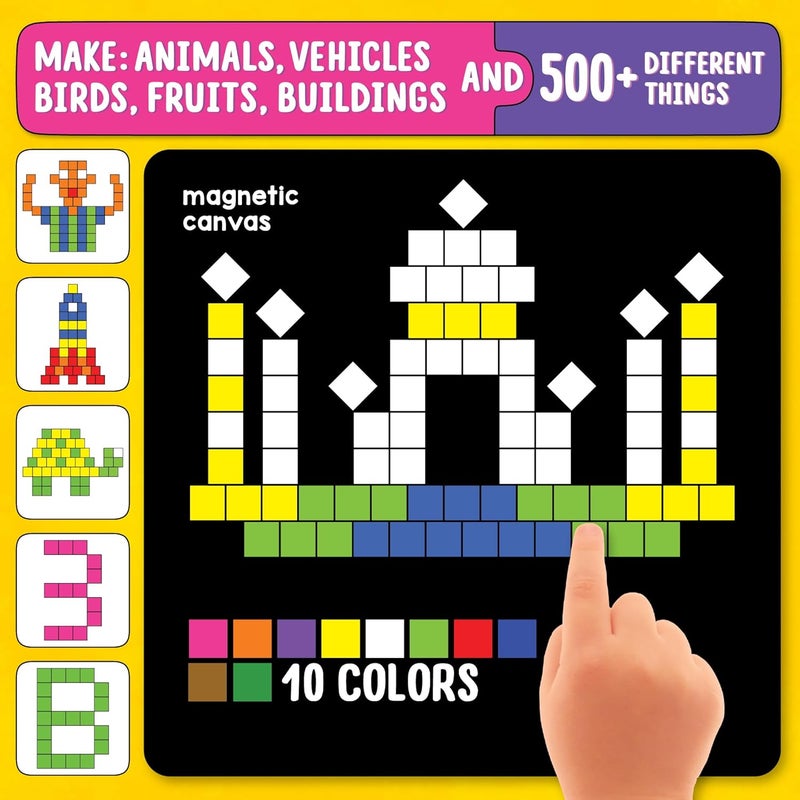 Play Panda Magnetic Puzzles Squares - 400 Colorful Magnets, 200 Puzzles, Magnetic Board, Display Stand - Image 5